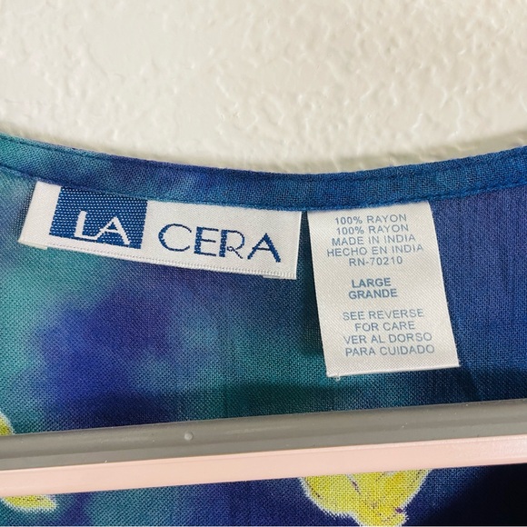 LA CERA Vintage Floral Butterfly Button Down Scoop Neck Rayon Dress Size Large - Picture 6 of 6